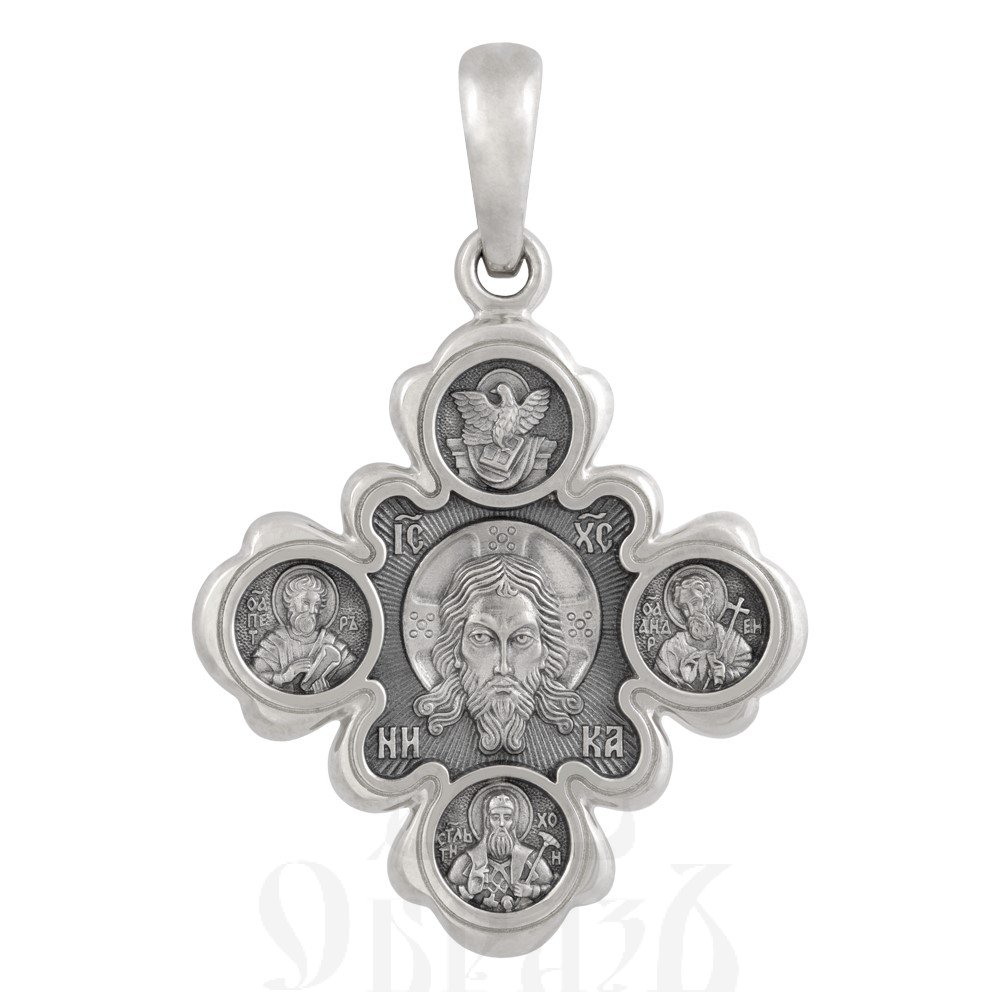 крест «спас нерукотворный. казанская икона божией матери», золото 585 проба белое (арт. 201.001-3)