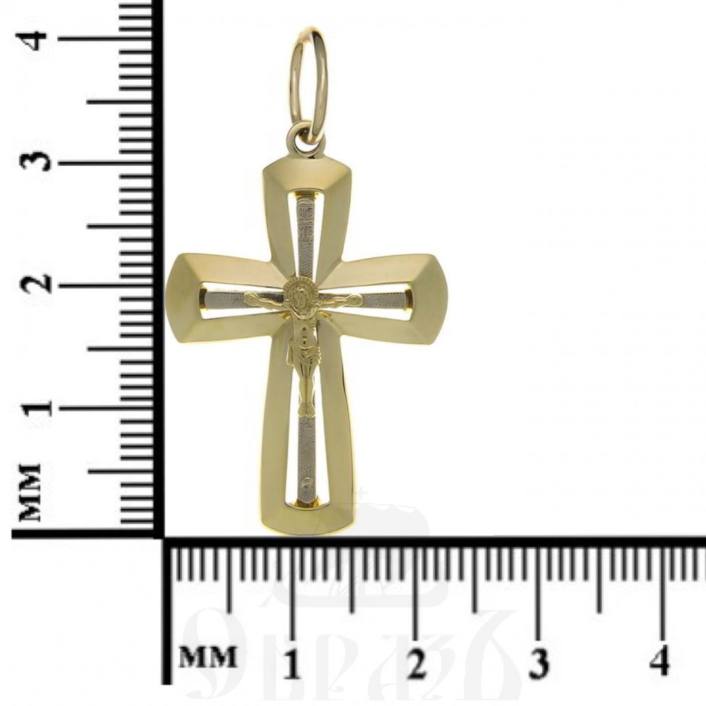 золотой крест с молитвой "спаси и сохрани", 585 проба желтого и белого цвета (арт. п10035-з5жб)