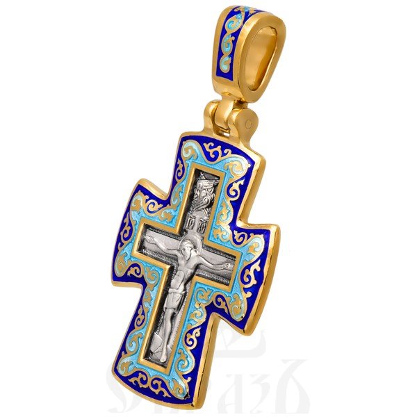 крест «распятие. молитва господу», серебро 925 проба с золочением и эмалью (арт. 103.071)