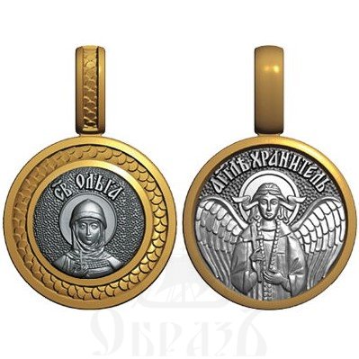 нательная икона св. равноапостольная княгиня ольга, серебро 925 проба с золочением (арт. 08.032)