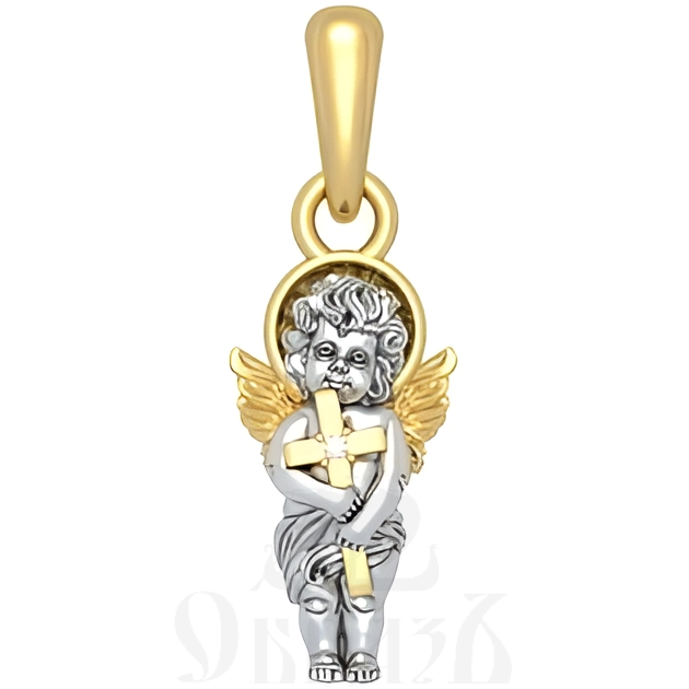 подвеска «ангел хранитель», серебро 925 проба с золочением и фианитом (арт. 18.019)