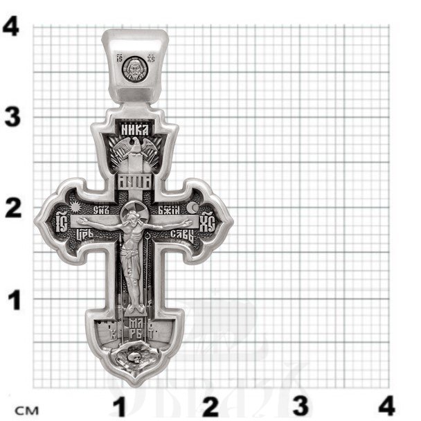 крест «распятие. сергий радонежский. молитва кресту», золото 585 проба белое (арт. 201.508-3)