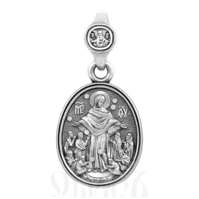 образок «икона божией матери «всех скорбящих радость с грошиками», серебро 925 проба (арт. 102.692)