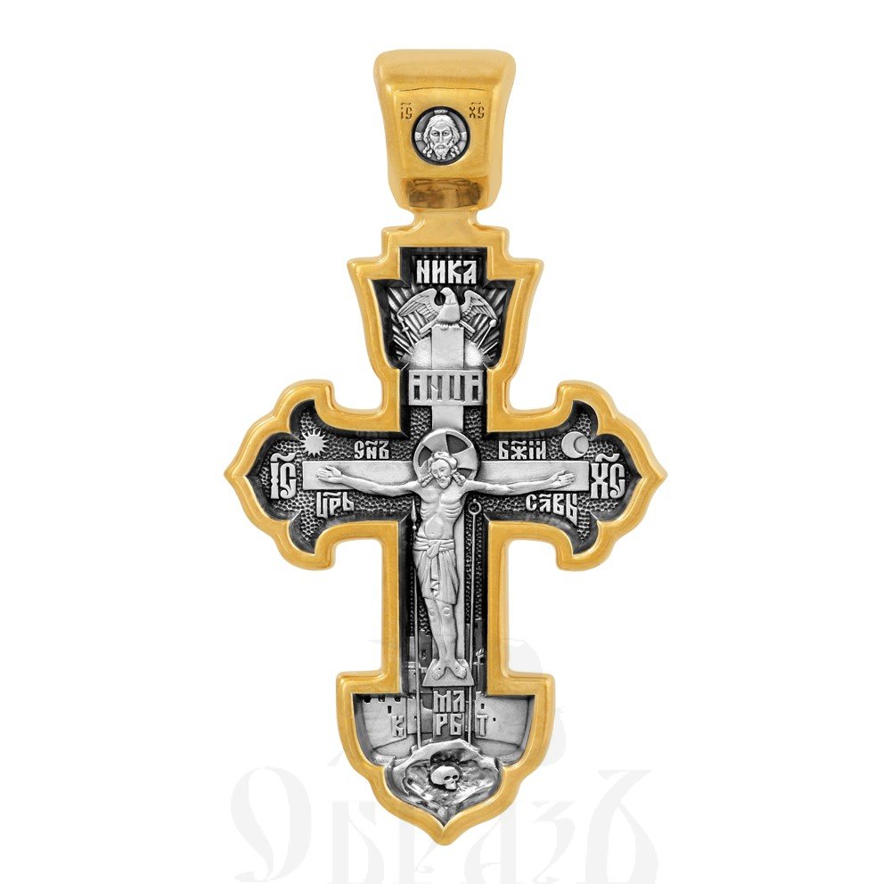 крест «распятие. сергий радонежский. молитва кресту», серебро 925 проба с золочением (арт. 101.508-п)
