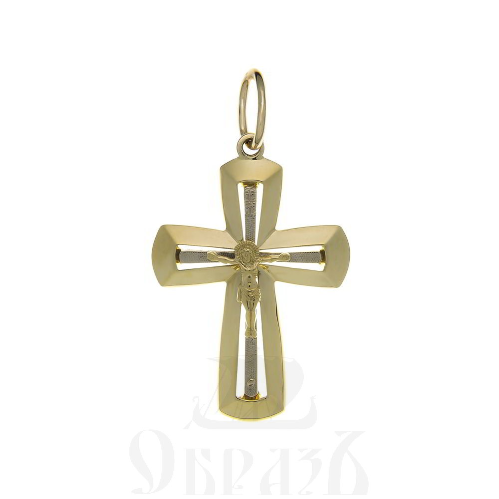 золотой крест с молитвой "спаси и сохрани", 585 проба желтого и белого цвета (арт. п10035-з5жб)