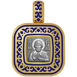 нательная икона святой преподобный виталий александрийский, серебро 925 проба с золочением и эмалью (арт. 01.062)