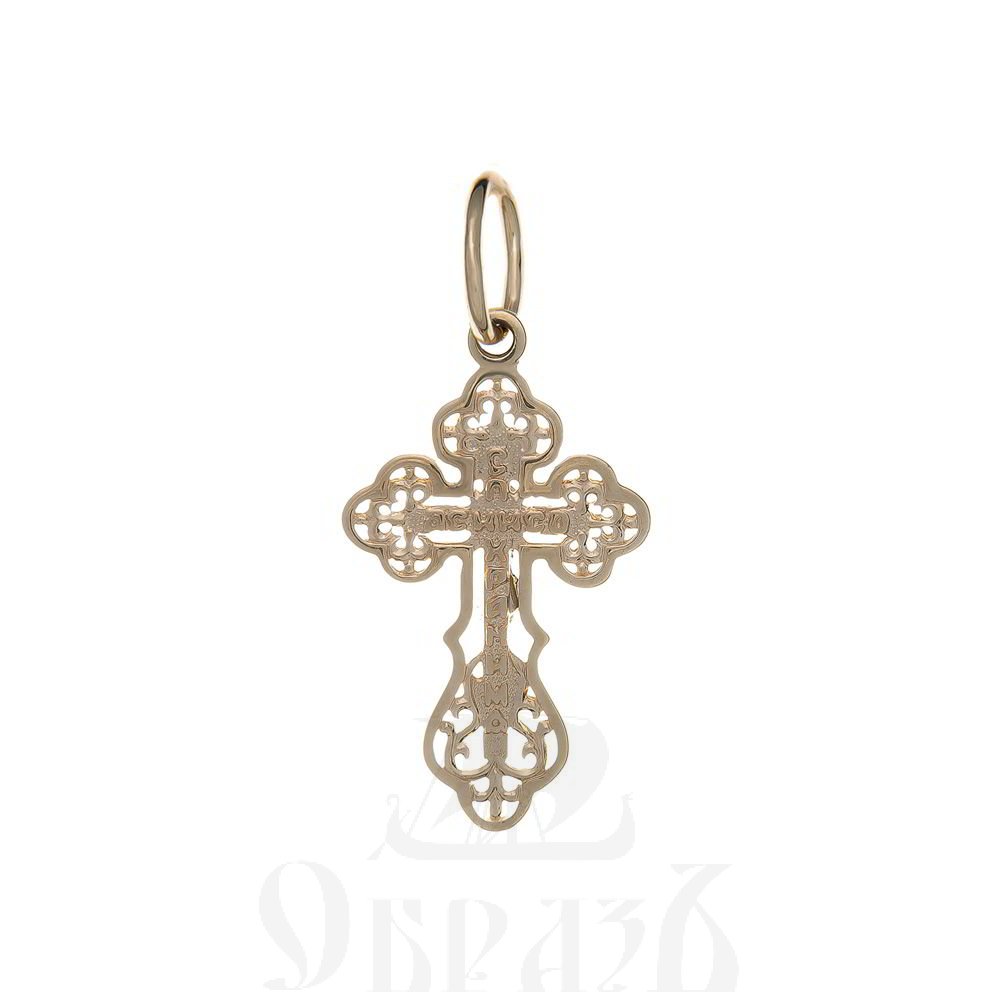 золотой крест трилистник с молитвой "спаси и сохрани", 585 проба красного и белого цвета (арт. п10065-з5кб)