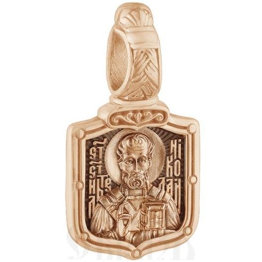 нательная икона святитель николай чудотворец с молитвой, золото 585 пробы красное (арт. 202.703-1)