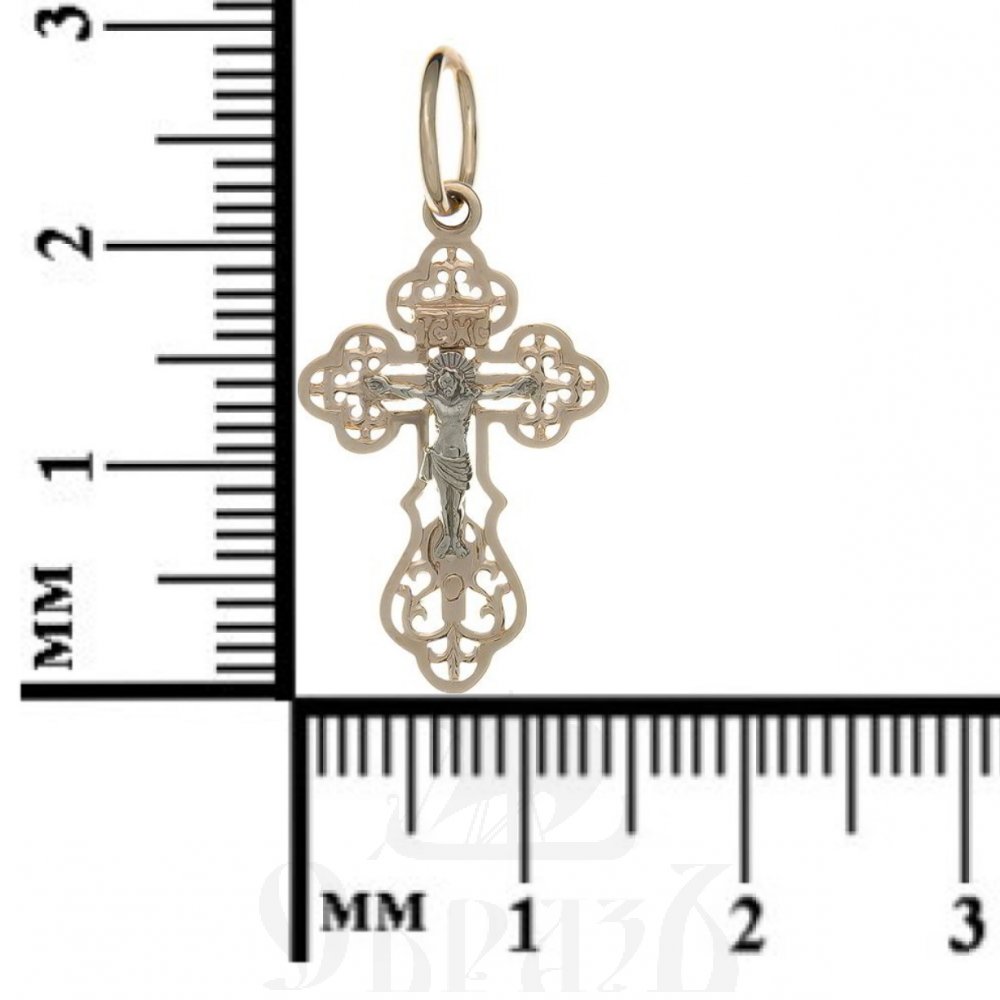 золотой крест трилистник с молитвой "спаси и сохрани", 585 проба красного и белого цвета (арт. п10065-з5кб)