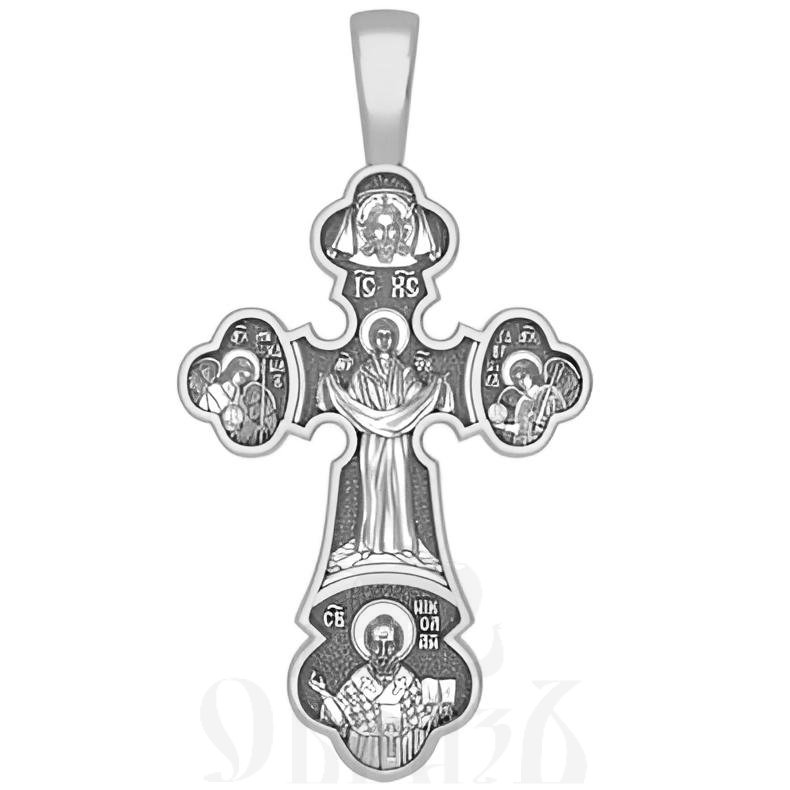 крест трилистниковый «покров божией матери», серебро 925 проба с родированием (арт. 17.072р)