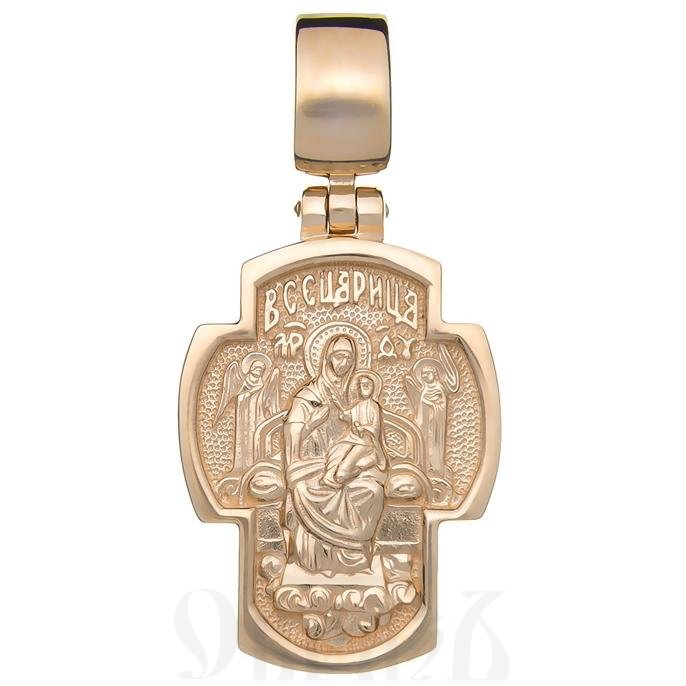 золотой крест с образом божией матери всецарица, 585 проба красного цвета (арт. 40219)